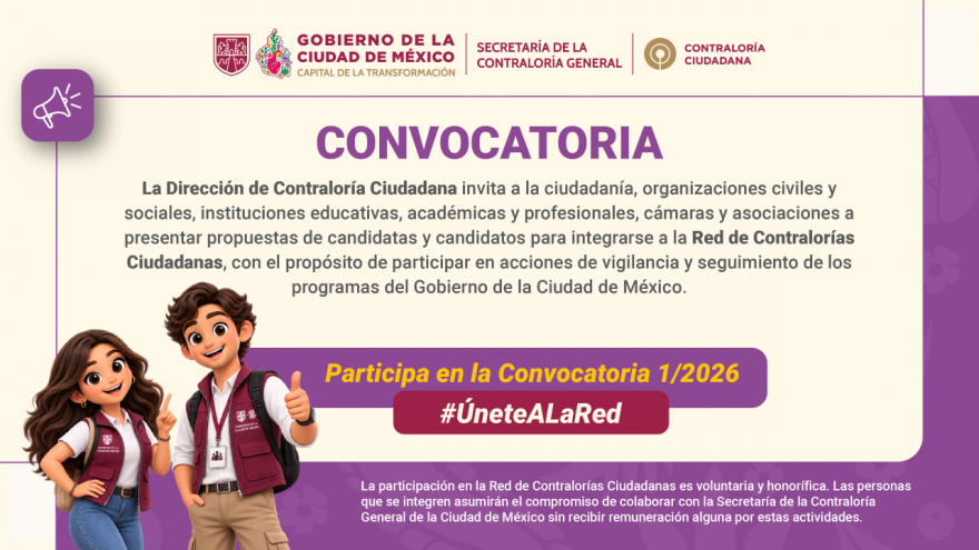 Convocatoria 1/2026 para pertenecer a la Red de Contralorías Ciudadanas.